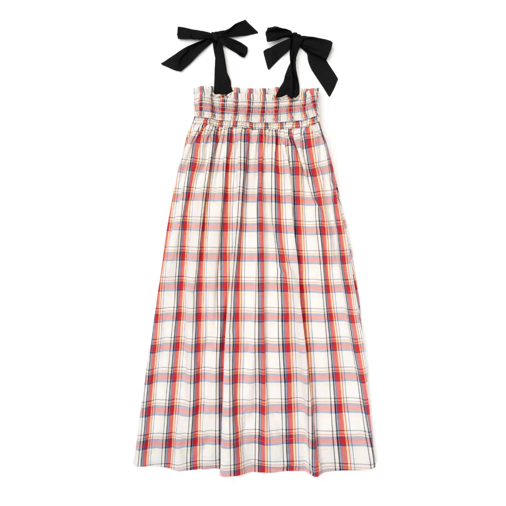 SAMPLE - BURU x Sabrina Tie Top MIDI Dress - Primary Plaid