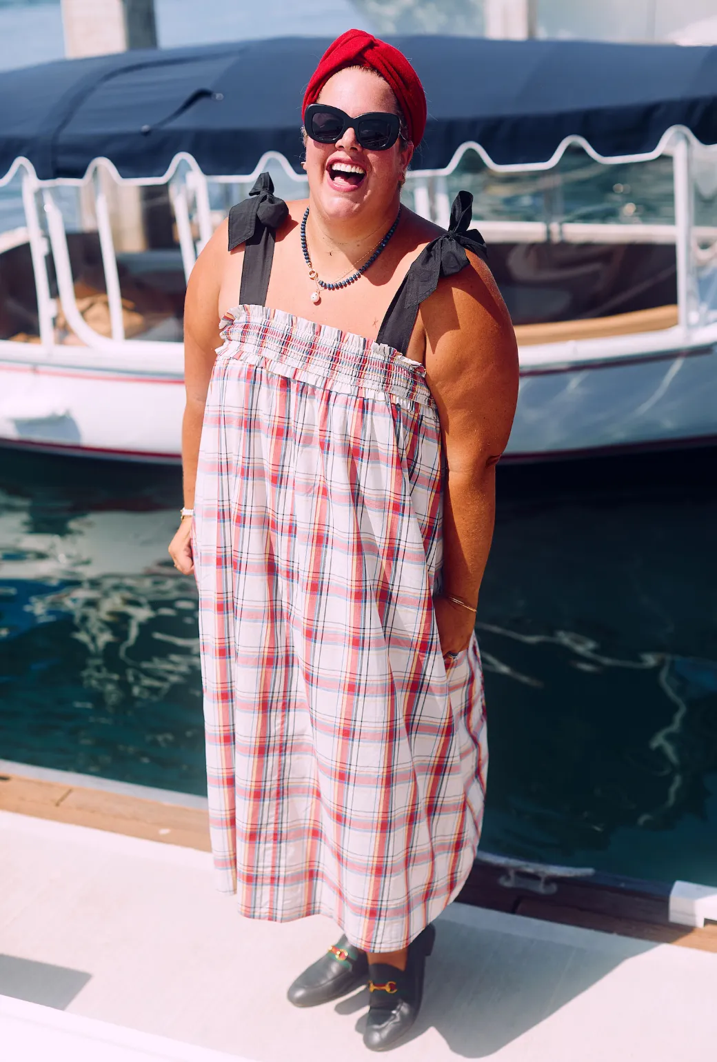 SAMPLE - BURU x Sabrina Tie Top MIDI Dress - Primary Plaid