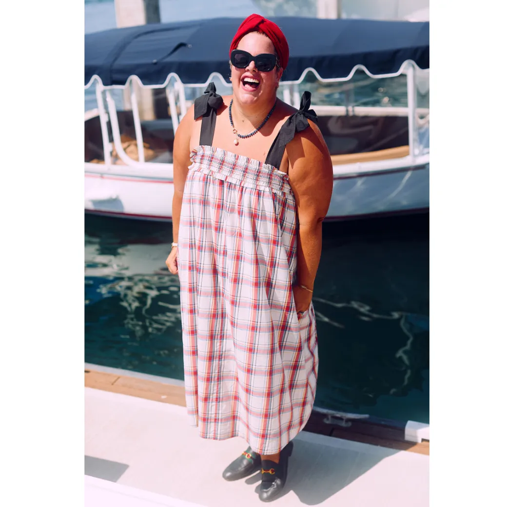SAMPLE - BURU x Sabrina Tie Top MIDI Dress - Primary Plaid