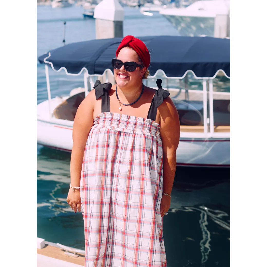 SAMPLE - BURU x Sabrina Tie Top MIDI Dress - Primary Plaid