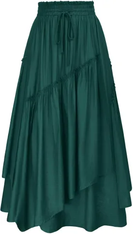 Scarlet Darkness Women Renaissance Layered Long Skirt Elastic High Waist Tiered Skirt with Pockets