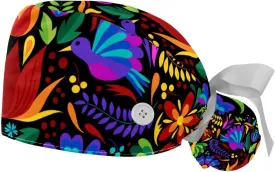 Scrub Caps Women Bouffant Scrub Hats Caps Nurses, Colorful Mexican Background
