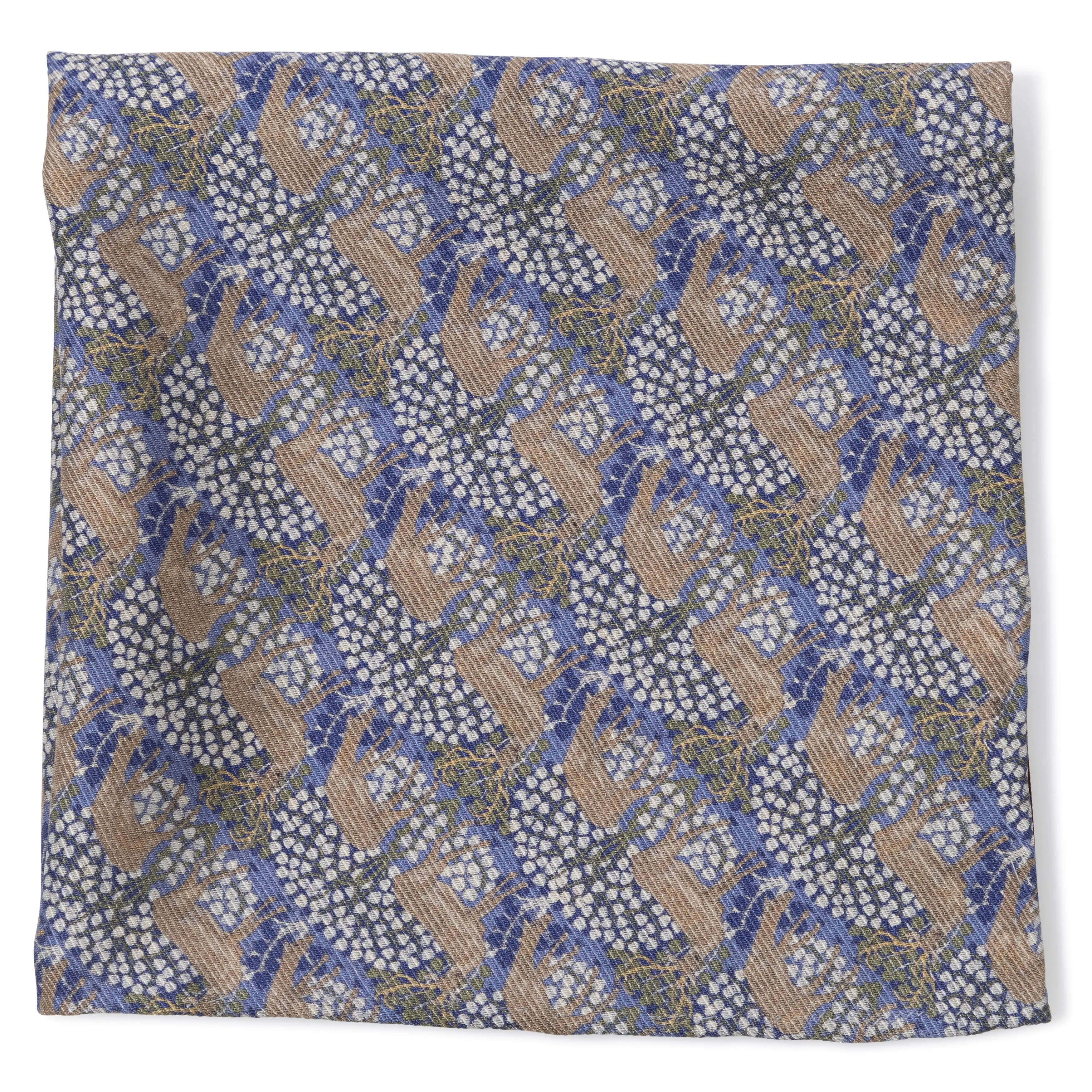 Silk Deer/Floral Medallion Double Face Pocket Square