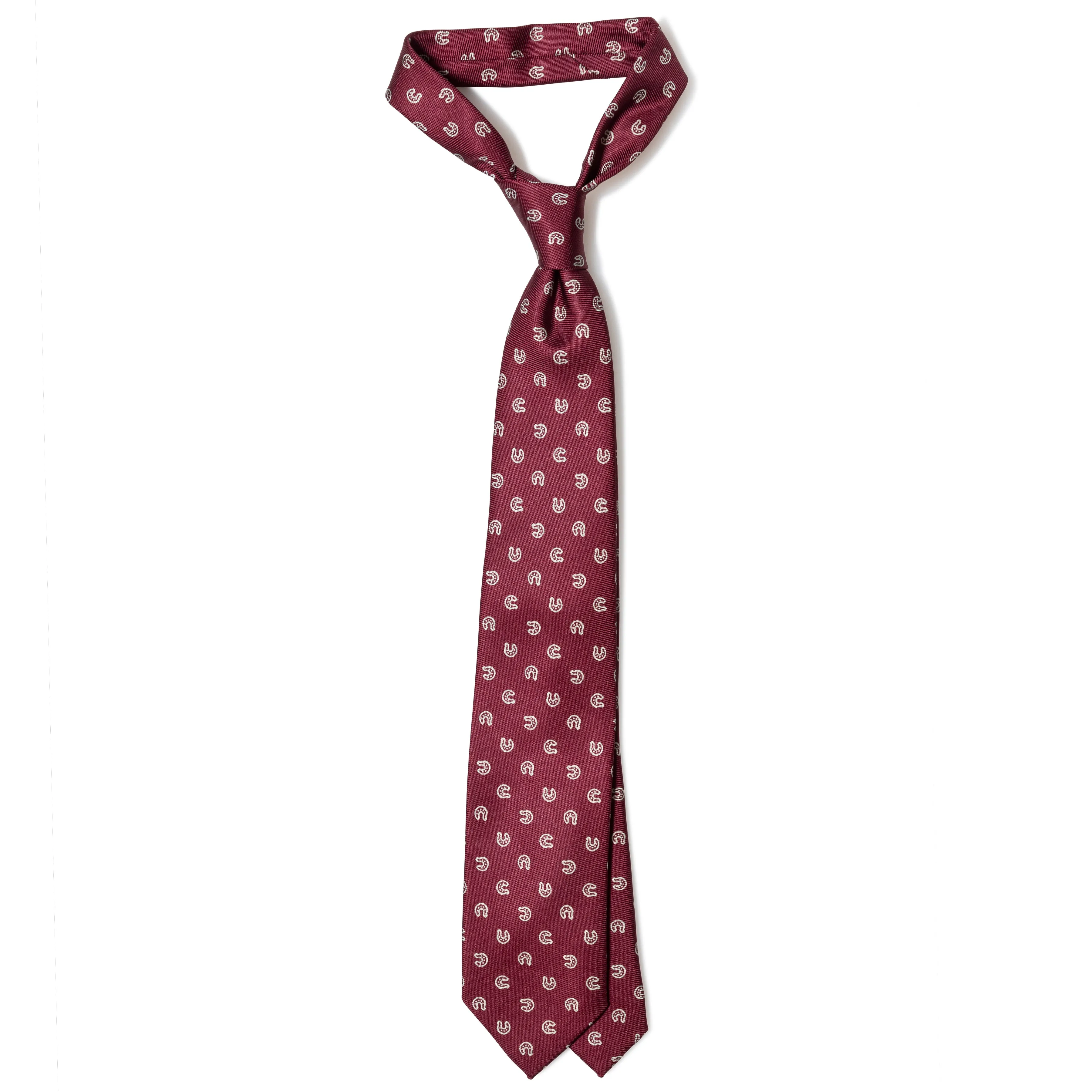 Silk Foulard Horseshoe Print Tipped Tie