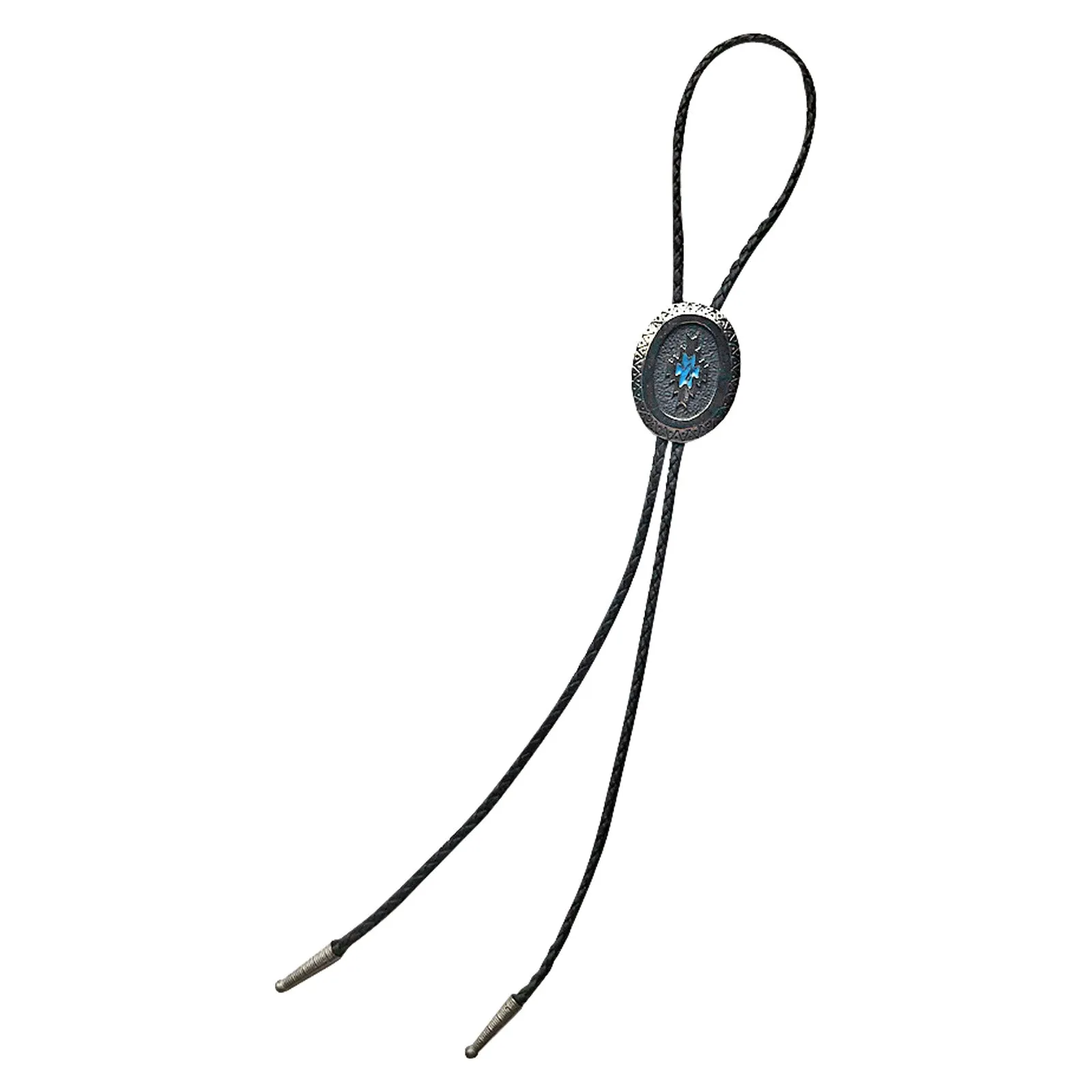 Silver Southwest Pattern with Turquoise Enamel Western Bolo Tie