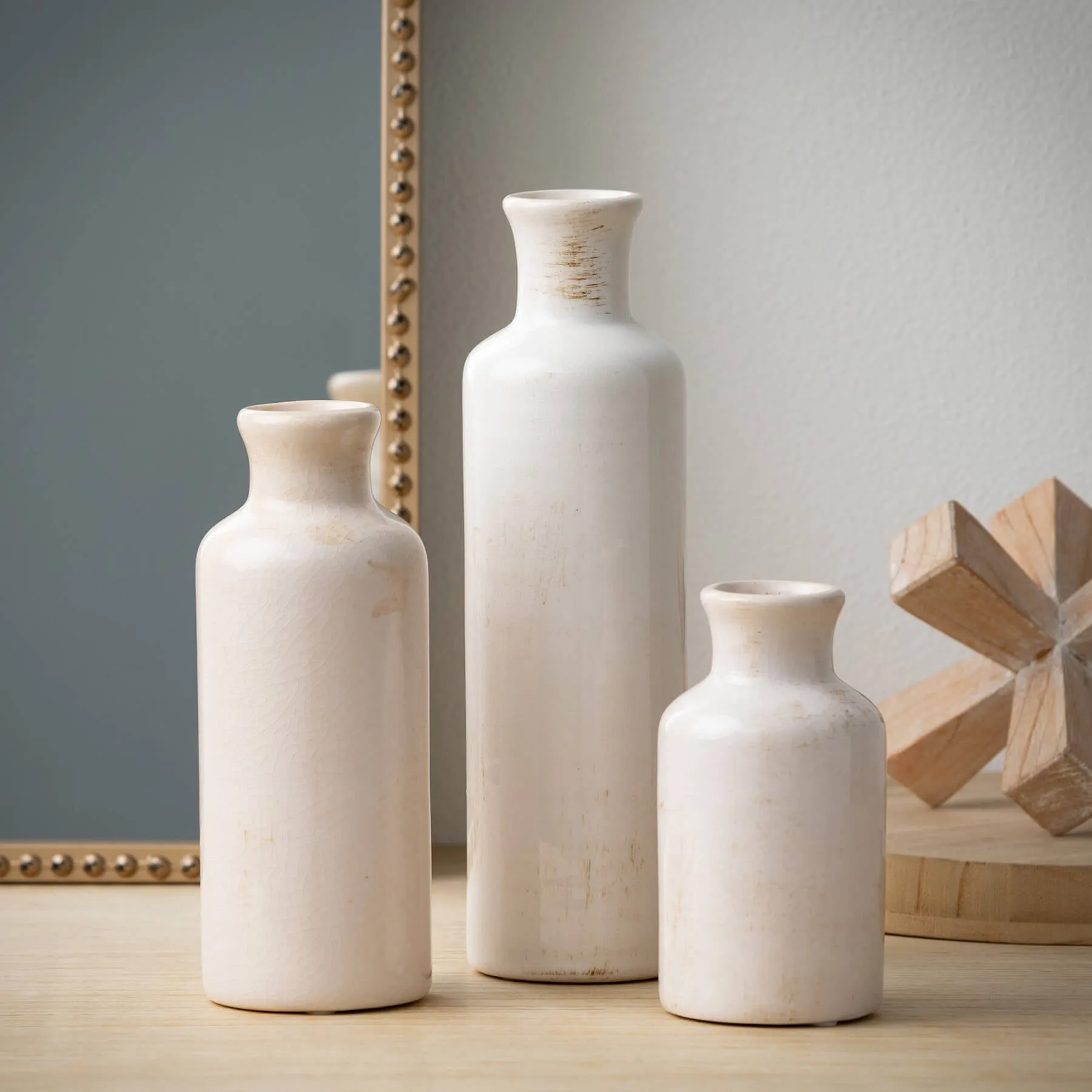 Small Ceramic Bottle Vases - Set of 3
