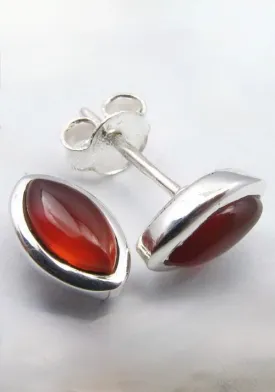 Solid Silver Carnelian Marquis Stud Earrings