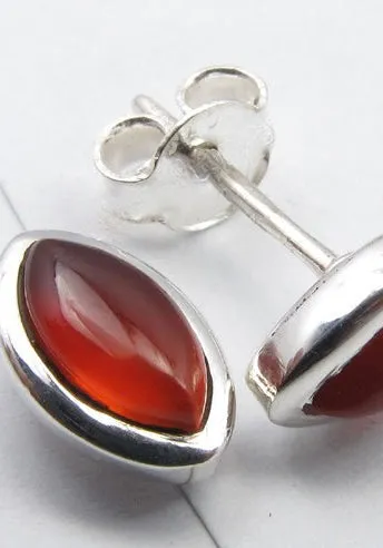 Solid Silver Carnelian Marquis Stud Earrings
