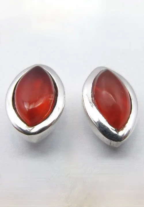 Solid Silver Carnelian Marquis Stud Earrings
