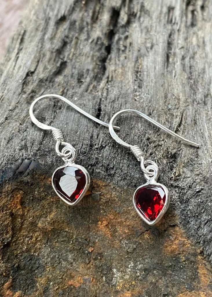 Solid Silver Garnet Mini Tear Drop Earrings