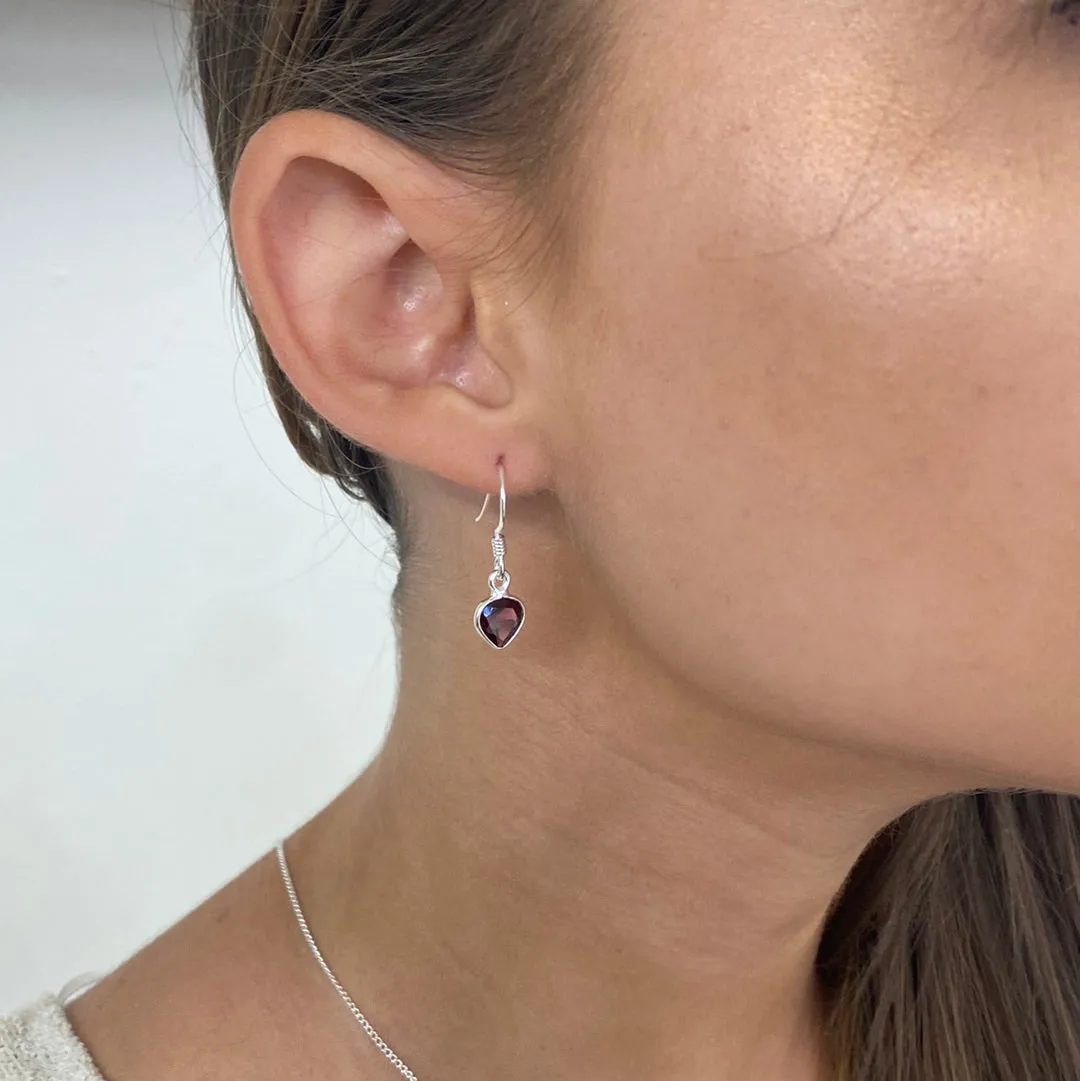 Solid Silver Garnet Mini Tear Drop Earrings