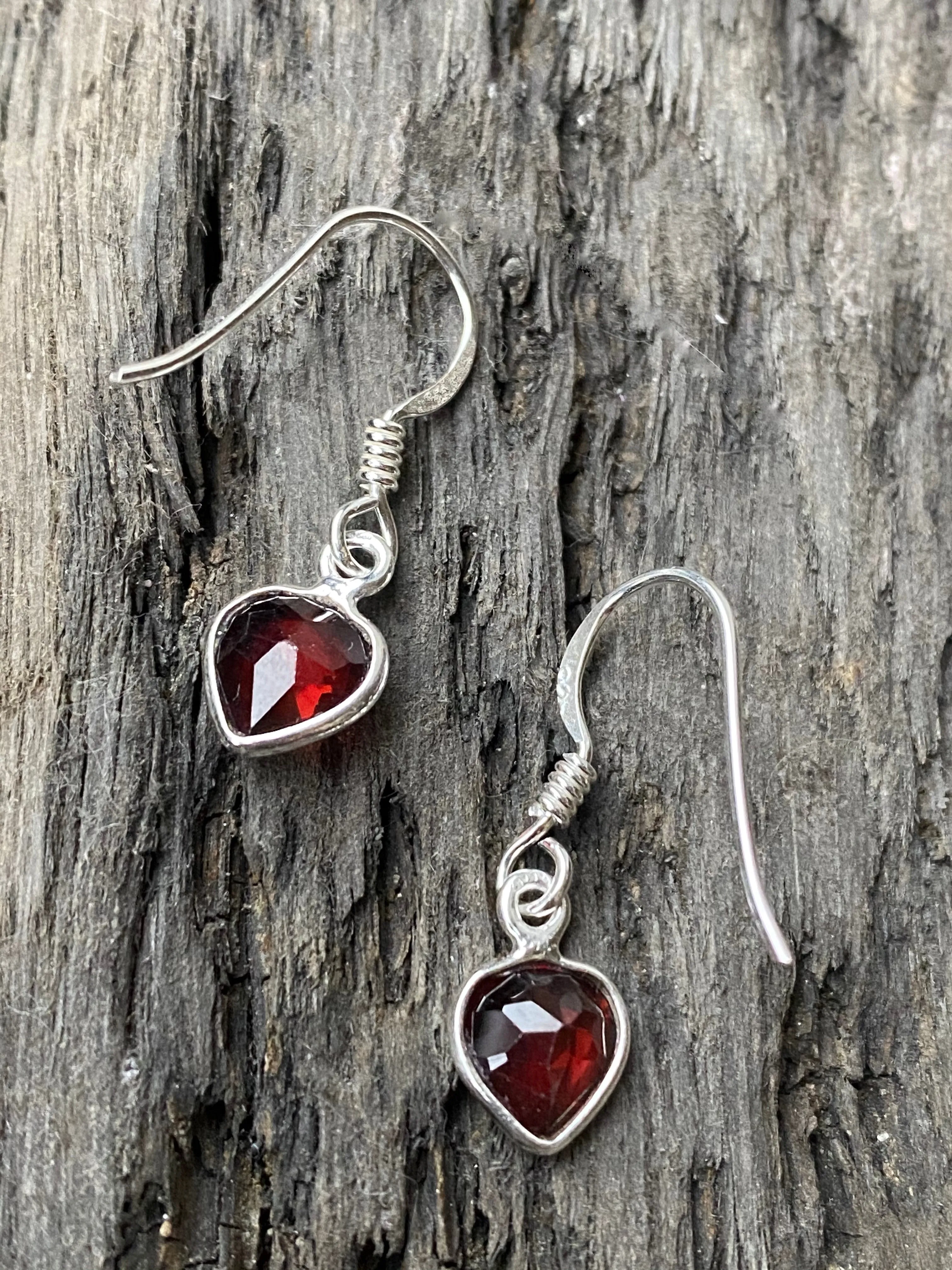 Solid Silver Garnet Mini Tear Drop Earrings