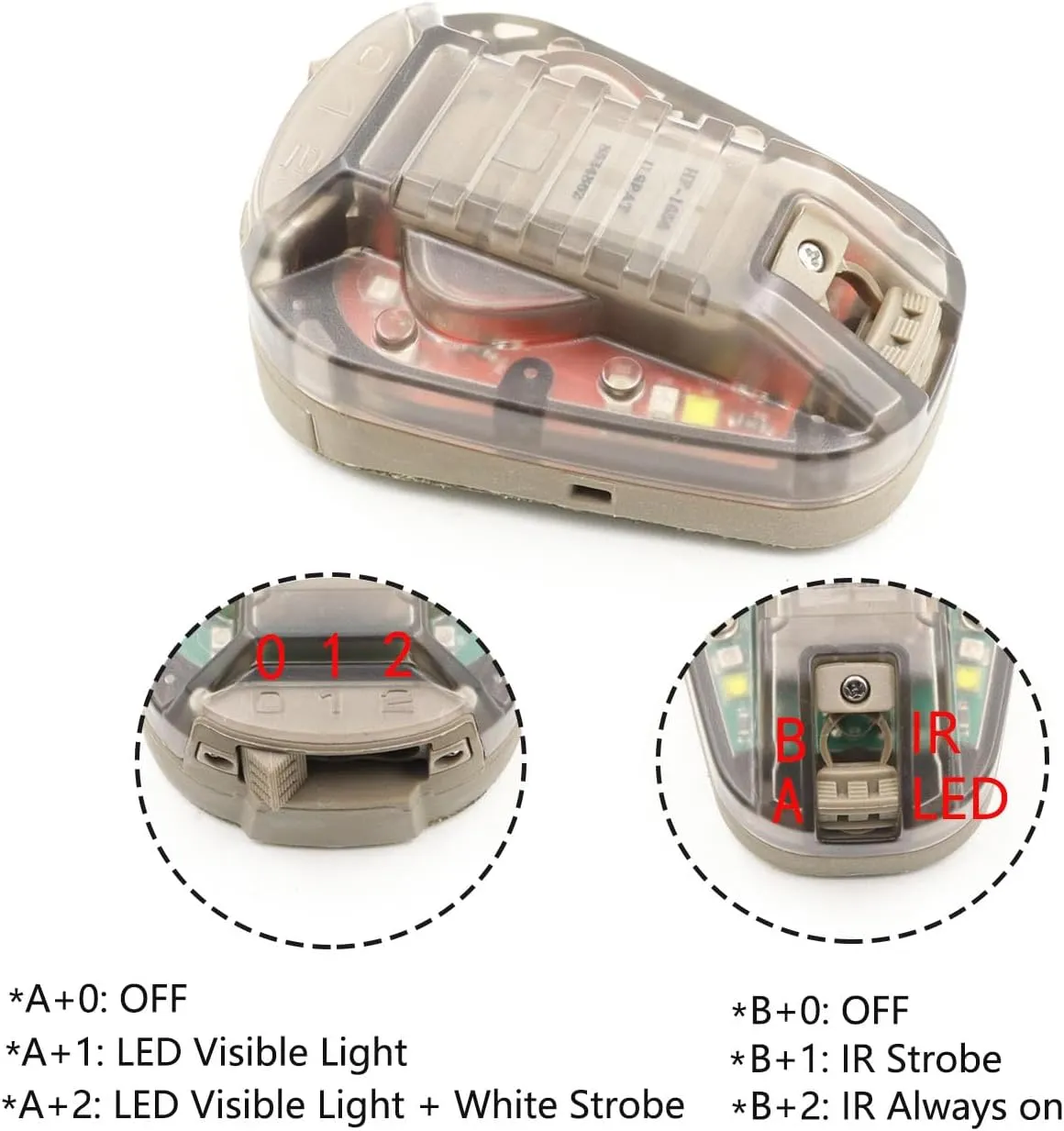 Tactical IR Strobe Helmet Light Military Identification Light with Visible LED   White Strobe Survival Signal Light (Tan-Red)