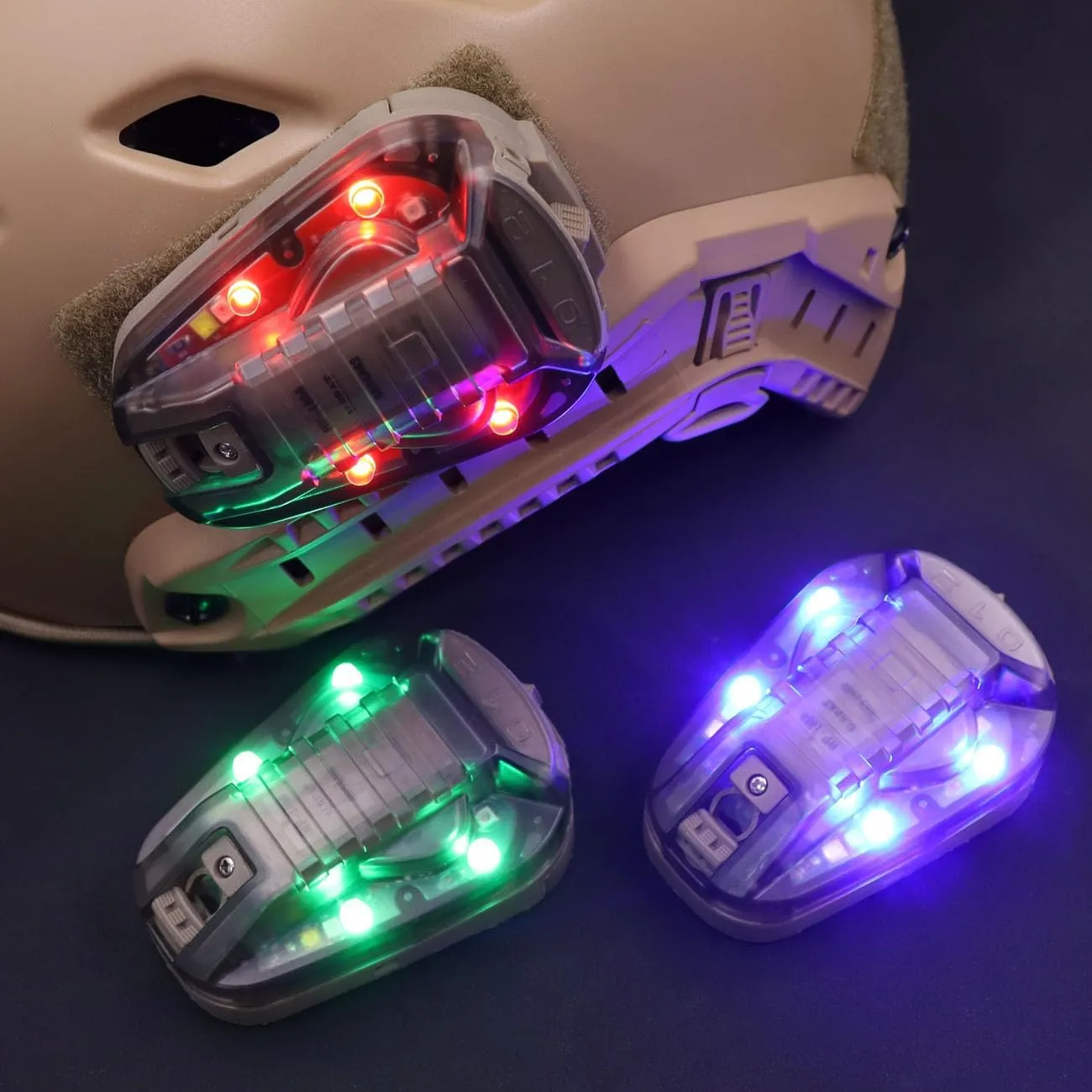 Tactical IR Strobe Helmet Light Military Identification Light with Visible LED   White Strobe Survival Signal Light (Tan-Red)