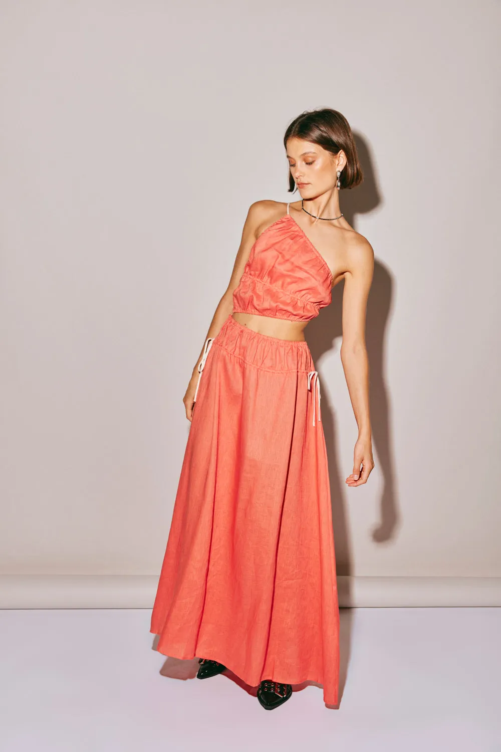 Stunning Coral Te Amo Linen Maxi Dress