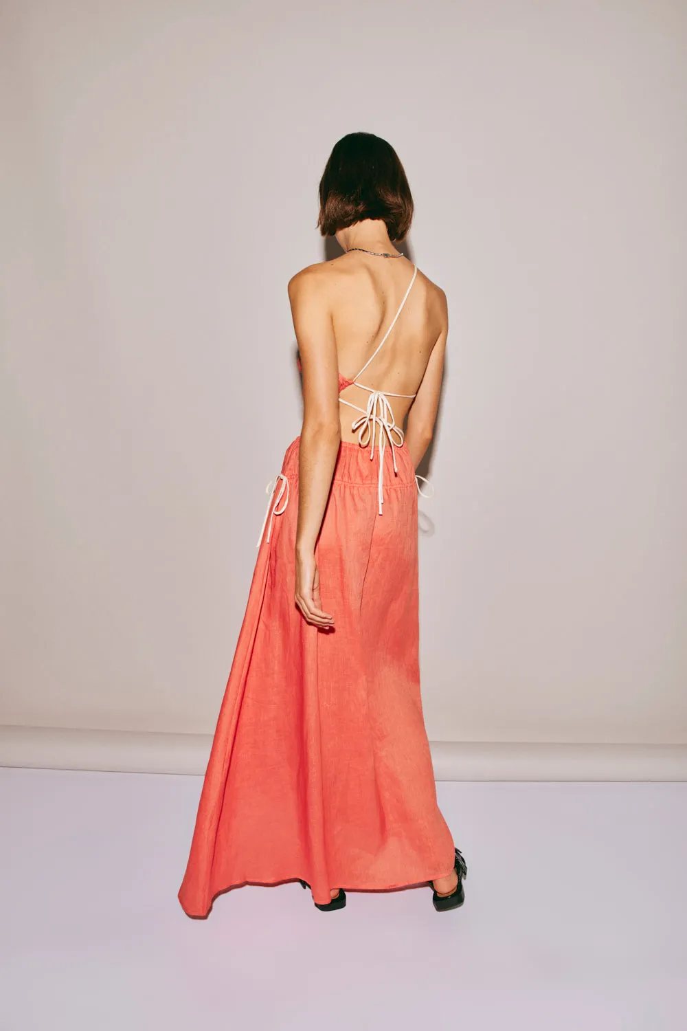 Stunning Coral Te Amo Linen Maxi Dress