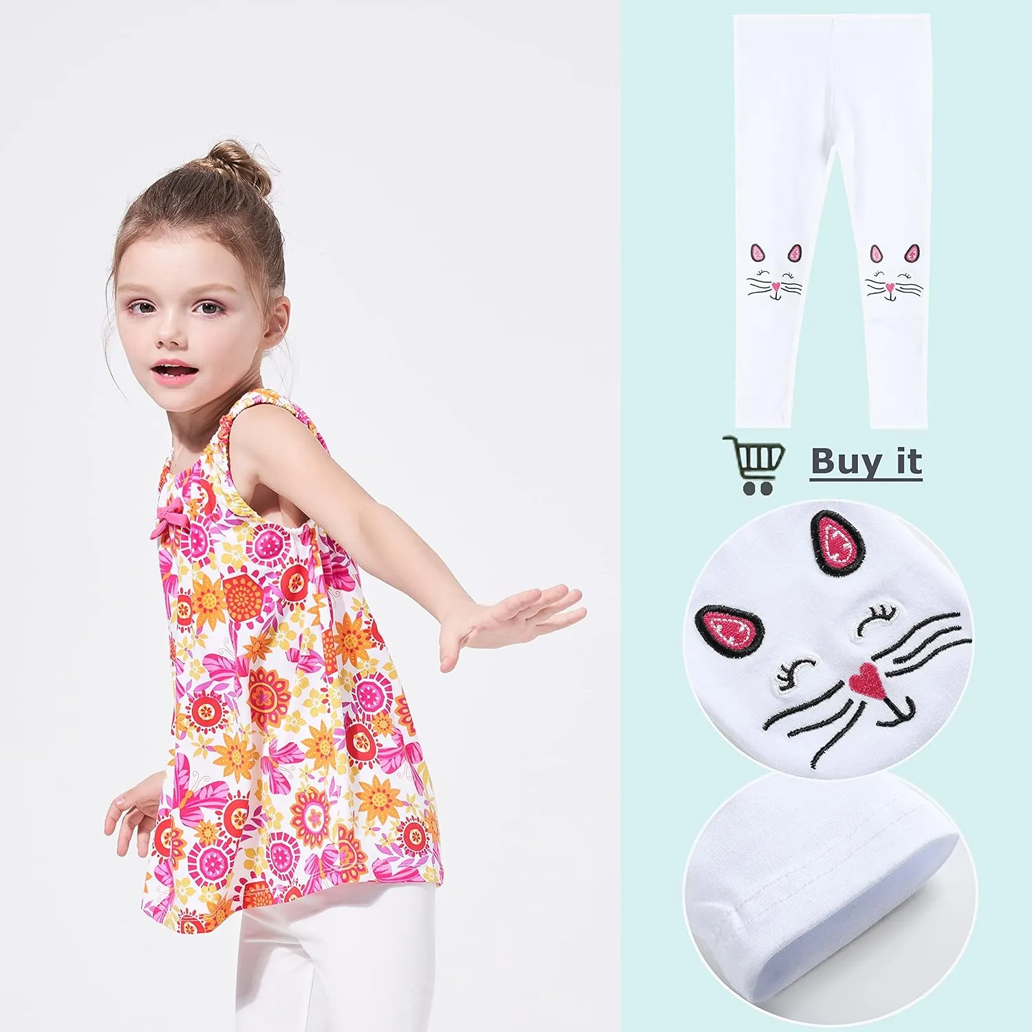 THEE BRON Toddler/Little Girls Basic Cotton Ankle Leggings Pants