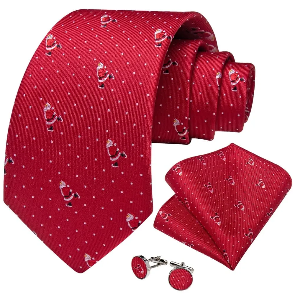 Ties2you Red White Christmas Santa Claus Polka Dot Necktie Pocket Square Cufflinks Set