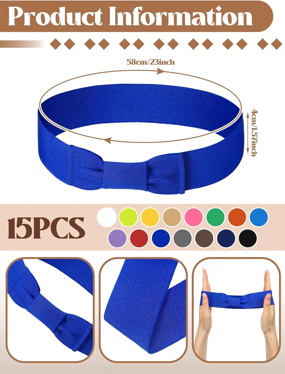 Tigeen 15 Pcs Bow Tie Stretchable Hat Band for Women Assorted Hat for Western Fedora Panama Straw Headwear Accessories