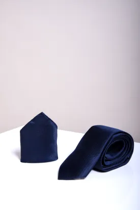 TOBY - Birdseye Tie & Pocket Square Set In Navy