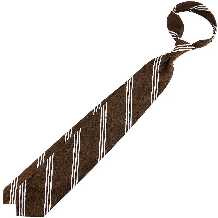 Triple Bar Shantung Silk Tie - Brown - Hand-Rolled
