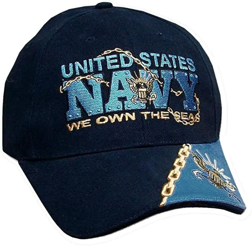 United States Navy "We OWN the Seas" Name Logo Military Armed Forces Embroidered Hat - Blue Navy Adjustable Buckle Closure Cap, Adjustable