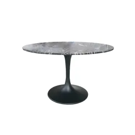Valencia Round Dining Table - Black Marble/Sleek Matte Black Base
