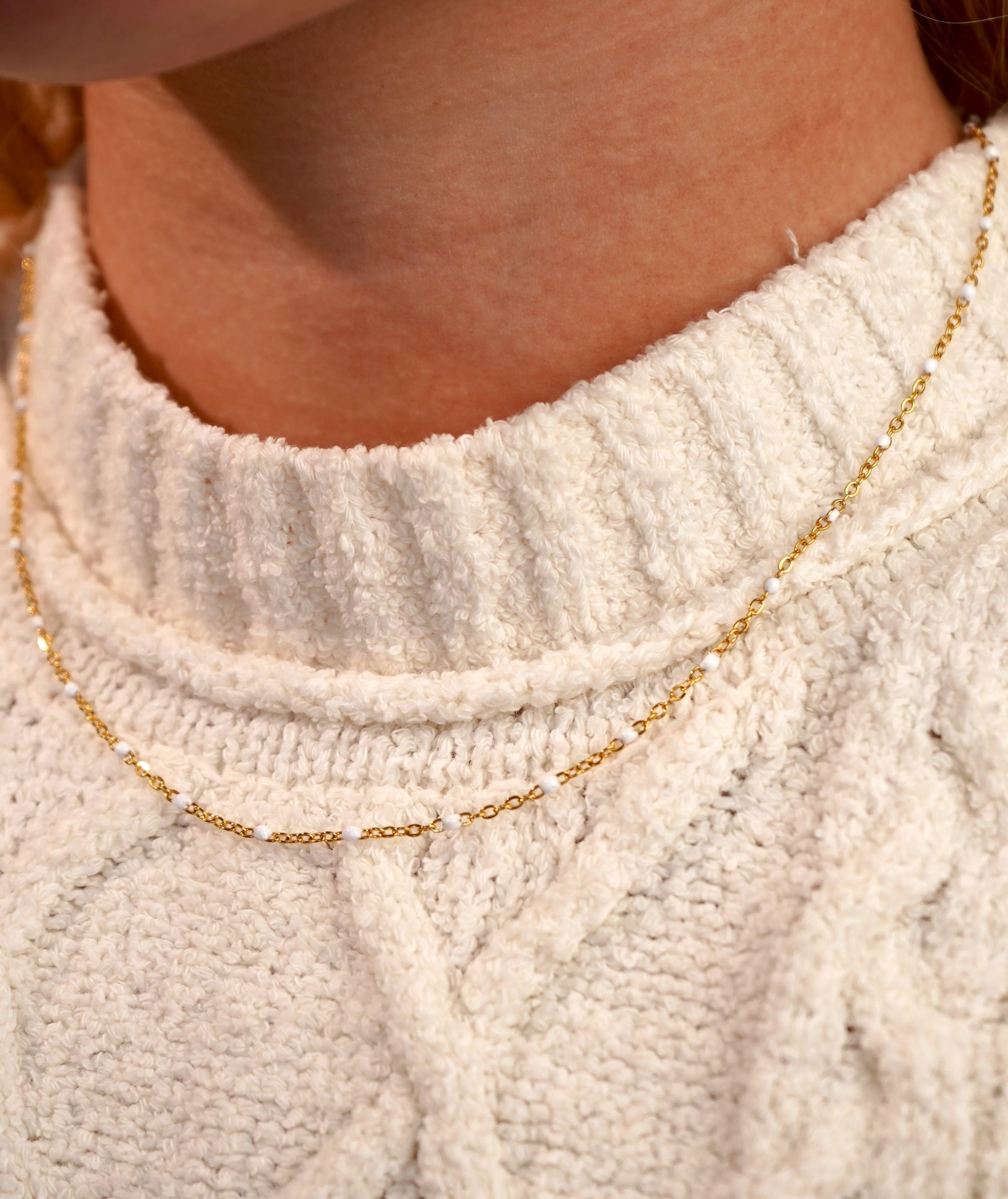 White Enamel Dotted Necklace