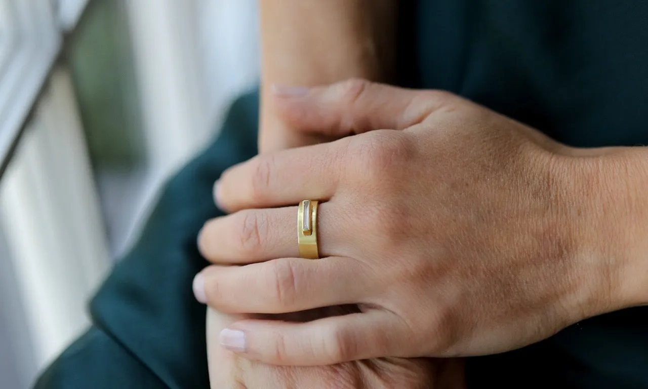 Wide Band Diamond Baguette Ring