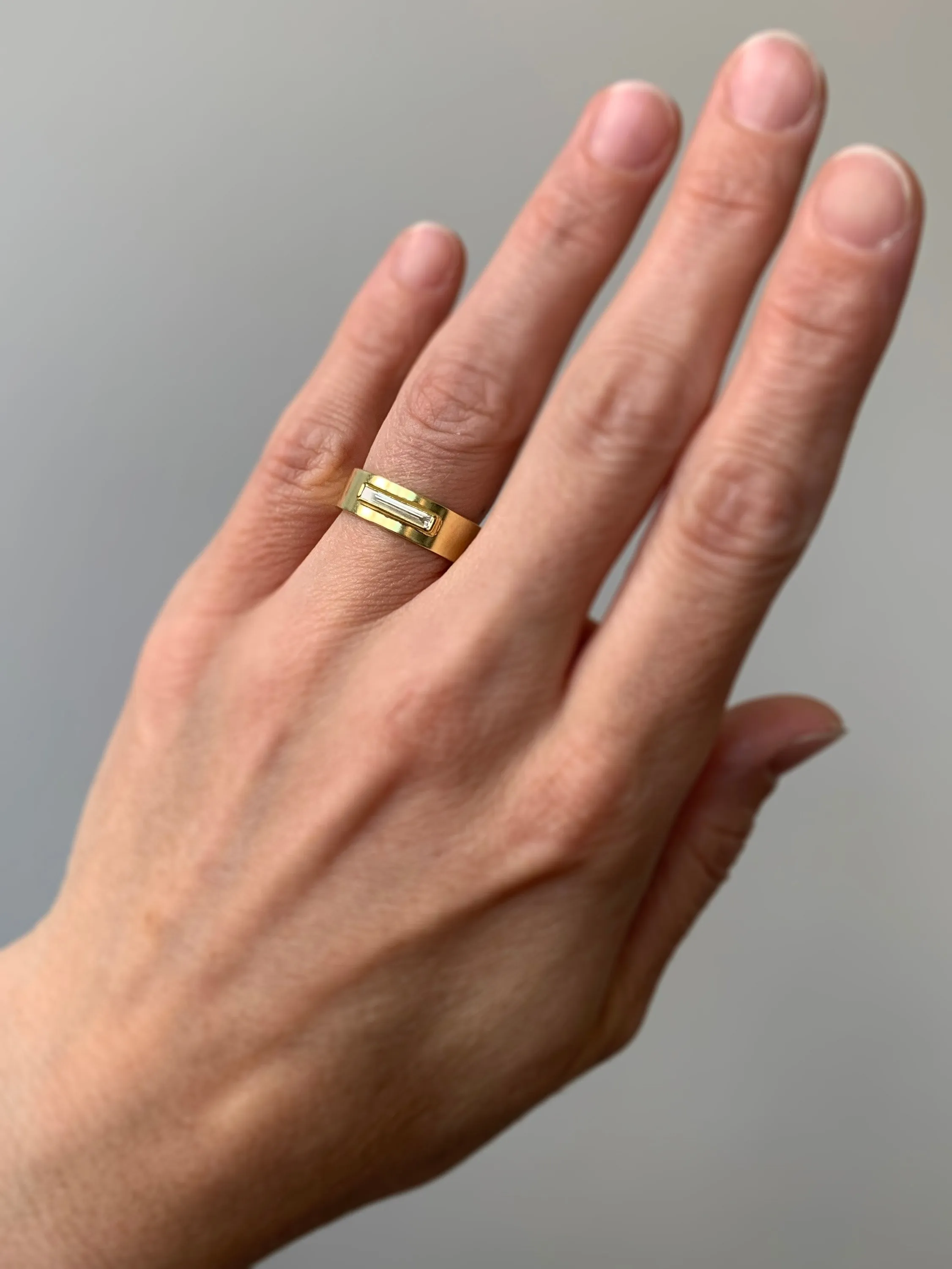 Wide Band Diamond Baguette Ring