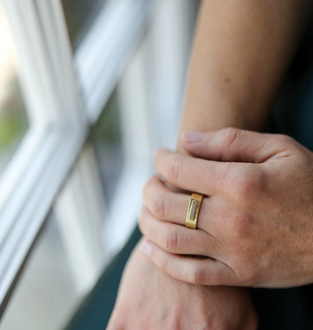 Wide Band Diamond Baguette Ring