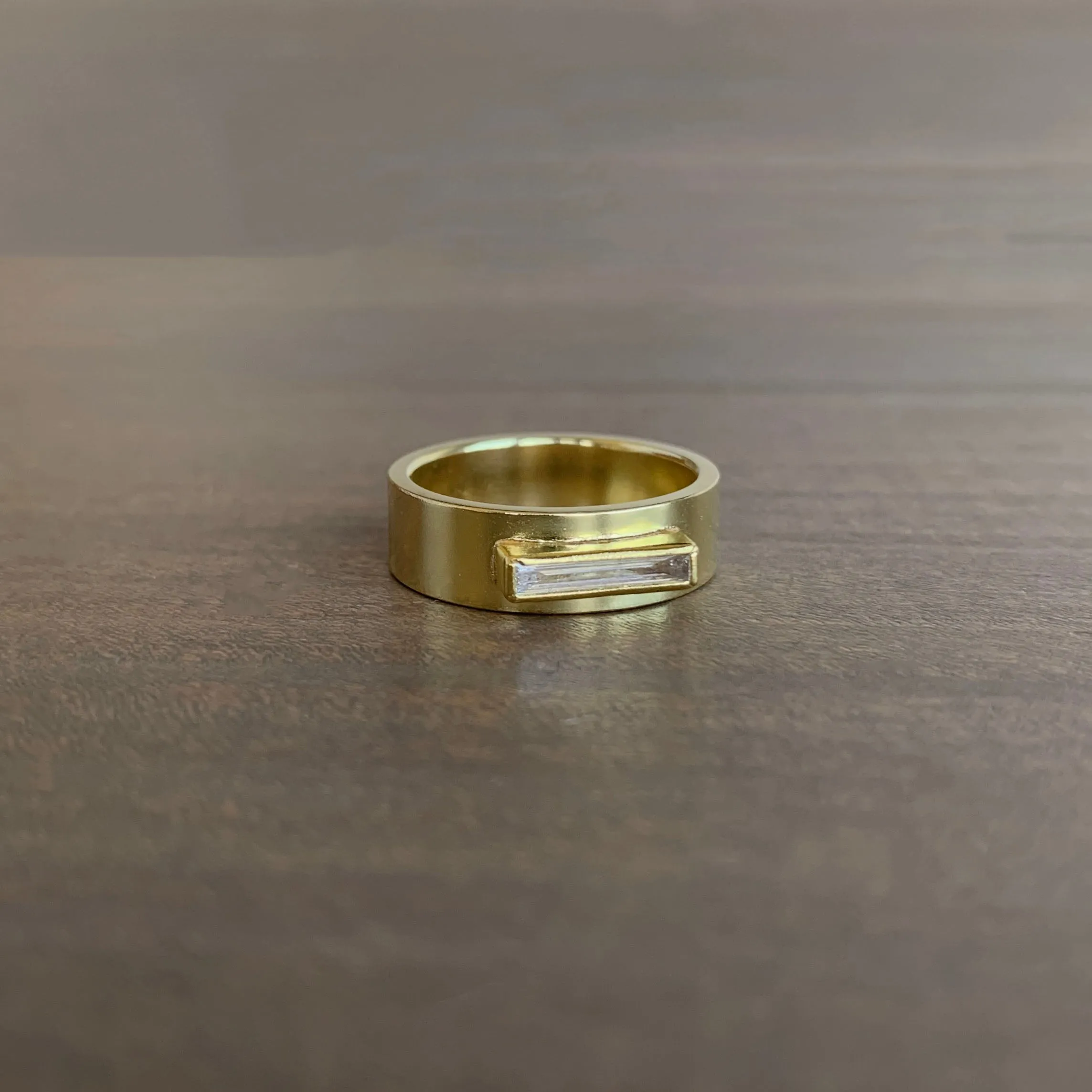Wide Band Diamond Baguette Ring
