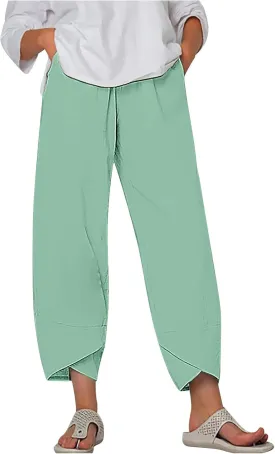 Women Cotton Linen Pants Ladies Trousers High Waist Loose Yoga Pants Vintage Solid Color Palazzo Pants