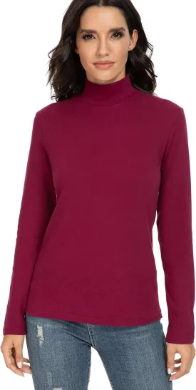 Women's Cotton Mock Turtleneck Long Sleeve Basic Thermal Top