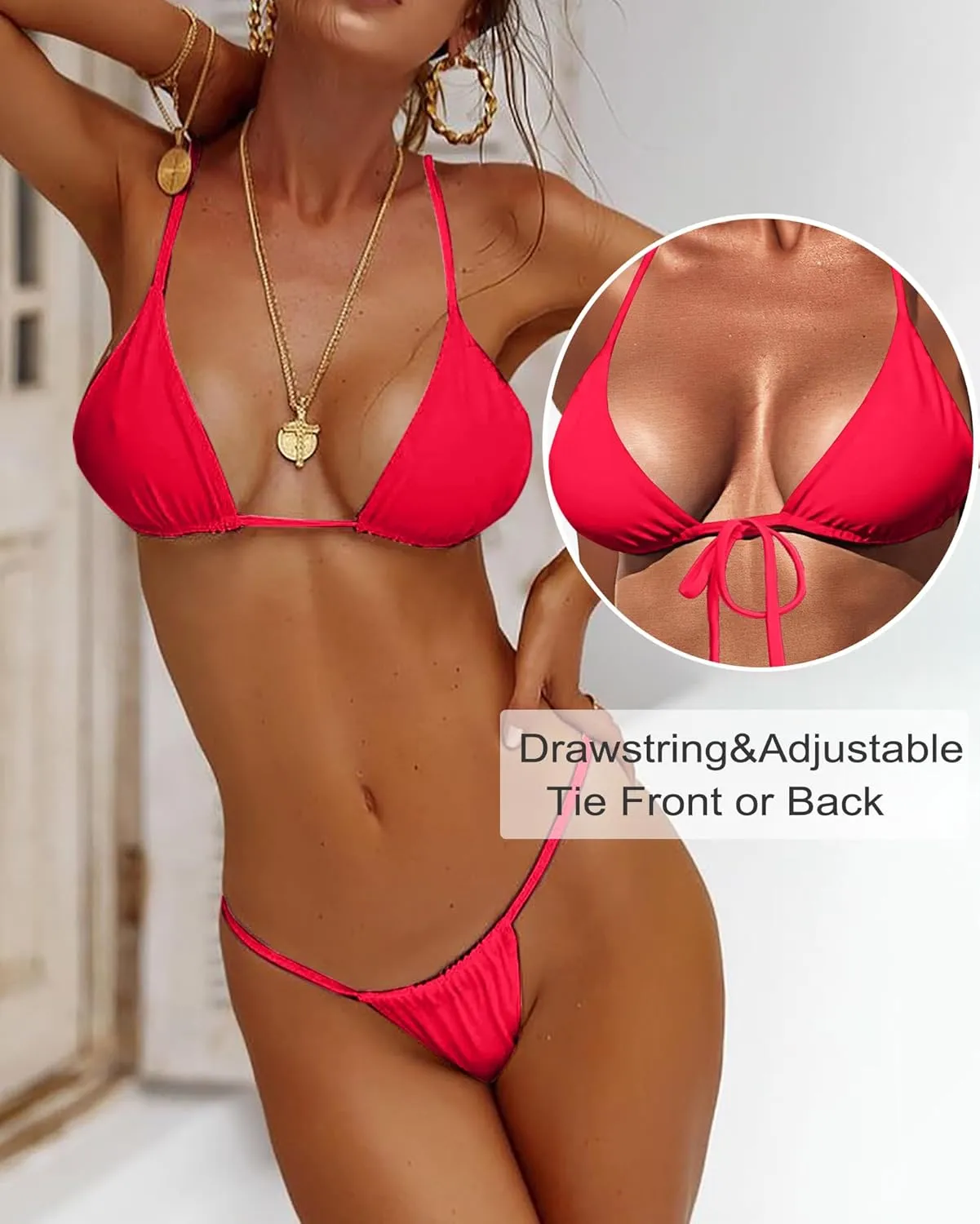 XUNYU Thong Bikini Sets for Women - Brazilian Micro String Bikinis Sexy Two Piece Swimsuit Triangle Top Halter Bathing Suits