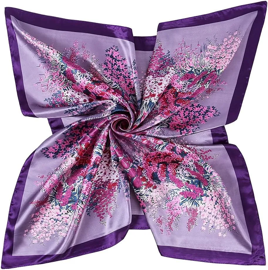 YOUR SMILE Polyester Scarf Womens Fashion Pattern Large Square Satin Headscarf 35''x35''
