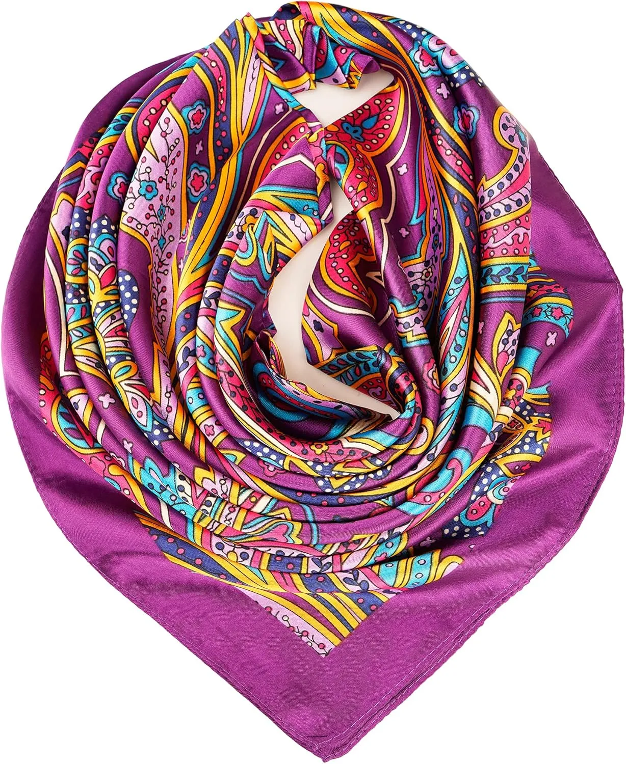 YOUR SMILE Polyester Scarf Womens Fashion Pattern Large Square Satin Headscarf 35''x35''