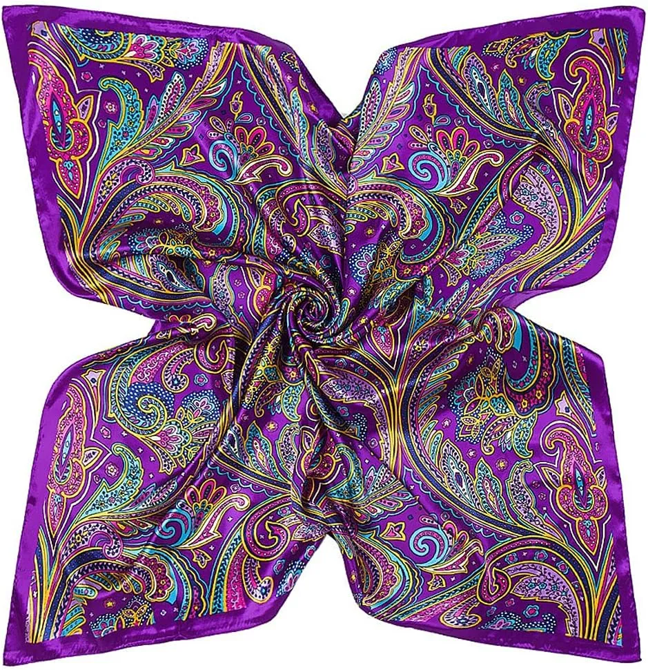 YOUR SMILE Polyester Scarf Womens Fashion Pattern Large Square Satin Headscarf 35''x35''